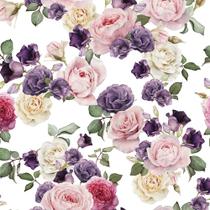 Papel De parede Para Quartos E Sala floral Com Fundo Branco E Flores Em Tons De Rosa E roxo