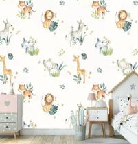 Papel de Parede Personalizado Safari Aquarela Quarto Infantil Menino - Menina -- M²