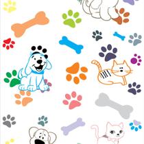 Papel De Parede Petshop Cachorro E Gato Patinhas Coloridas