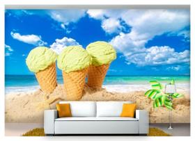 Papel De Parede Praia Mar Areia Sorvetes 3D Npr182
