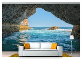 Papel De Parede Praia Mar Céu Azul Caverna 3D Npr190