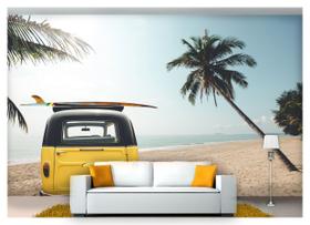 Papel De Parede Praia Mar Coqueiro Kombi 3D Npr230