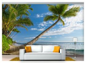 Papel De Parede Praia Mar Coqueiros Céu 3D Npr244