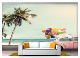 Papel De Parede Praia Mar Coqueiros Fusca 3D Npr208