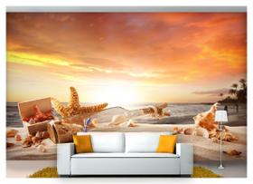 Papel De Parede Praia Mar Estrela Concha 3D Npr181