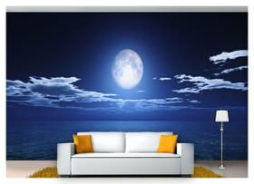 Papel De Parede Praia Mar Lua Cheia Céu 3D Npr224