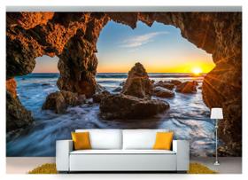 Papel De Parede Praia Mar Por Sol Caverna 3D Npr189 Papel De Parede Praia Mar Por Sol Caverna 3D Npr189