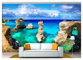 Papel De Parede Praia Mar ul Costa Rocha 3D Npr234