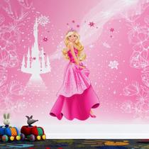 Papel de Parede Princesa Rosa Castelo Encantado e Brilhos Mágicos Decoração Infantil Feminina