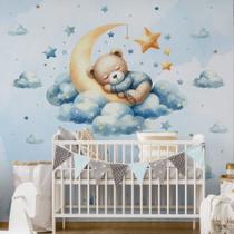 Papel de Parede Quarto Bebe Menino Urso Dormindo na Lua 6m²