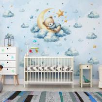 Papel de Parede Quarto Bebe Menino Urso Dormindo na Lua 9m²