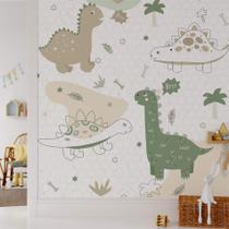 Papel de Parede Quarto Infantil Dinossauros Tons Verdes 6m²