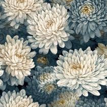 Papel de Parede REDAMANCY Branco Azul Verde Crisântemo Floral
