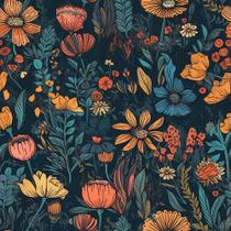 Papel de parede REDAMANCY Vintage Flores silvestres azuis escuras