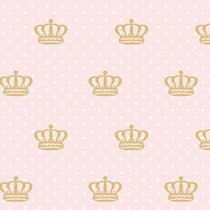 Papel De Parede Rosa Com Coroa E Circulos Branco Autocolante