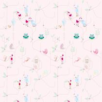 Papel De Parede Rosa Coruja E Pássaros Adesivo Infantil Bebe