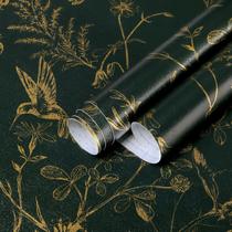 Papel de parede Safiyya Enegrecido Verde Escuro e Floral Dourado Papel de parede Safiyya Enegrecido Verde Escuro e Floral Dourado