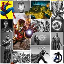 Papel de Parede Super Heróis Marvel Quadrinhos Colorido e Preto Branco