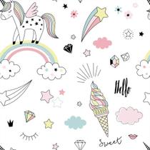 Papel De Parede Teens Unicórnios E Arco-íris - 3,00x0,50m