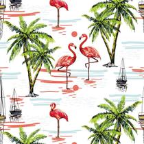 Papel De Parede Temático Flamingos E Fundo Branco 3,30x0,5m