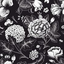 Papel De Parede Temático Floral Preto E Branco - 2,50x0,50m