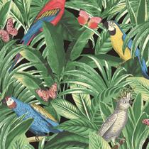 Papel De Parede Unique Un5046 Folhas com passáros Verde- Rolo Fechado Com 10mts - Edantex