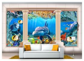 Papel De Parede Vida Marinha Golfinhos Mar 3D At70