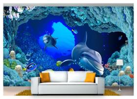 Papel De Parede Vida Marinha Golfinhos Mar 3D Fm80