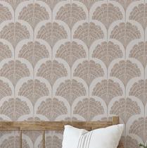 Papel de Parede Vinil Removível com Folhas de Leque, Impermeável, Bege, para Decoração - S4Sassy