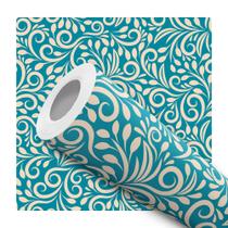 Papel De Parede Vinílico Arabesco Azul Sala Quarto 5m