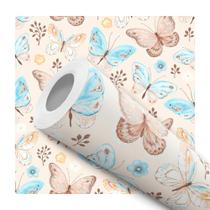 Papel de Parede Vinílico Autoadesivo Lavável Borboletas Aquarela Bege Azul Delicado Decoração Quarto Infantil Jardim Papel de Parede Vinílico Autoadesivo Lavável Borboletas Aquarela Bege Azul Delicado Decoração Quarto Infantil Jardim