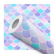 Papel de Parede Vinílico Autoadesivo Lavável Escamas de Peixe Lilás Roxo Turquesa Sereia Fundo do Mar Menina Decoração Quarto Infantil Papel de Parede Vinílico Autoadesivo Lavável Escamas de Peixe Lilás Roxo Turquesa Sereia Fundo do Mar Menina Decoração Quarto Infantil