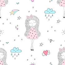 Papel de Parede Vinílico Autoadesivo Lavável Ilustração Menina Fofo Delicado Decoração Quarto Infantil Bebê Maternidade