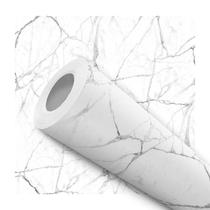 Papel de Parede Vinílico Autoadesivo Lavável Mármore Marmorizado Branco Cinza Decoração Moderna Cozinha Banheiro Lavabo