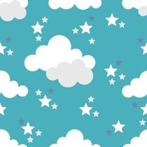 Papel de Parede Vinílico Autoadesivo Lavável Nuvem Céu Estrelas Azul Menino Decoração Quarto Infantil Bebê Maternidade