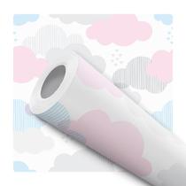 Papel de Parede Vinílico Autoadesivo Lavável Nuvem Colorida Rosa Azul Cinza Decoração Quarto Infantil Bebê Maternidade