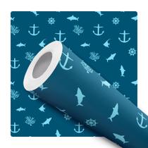Papel De Parede Vinílico Azul Marinho Mar Oceano Âncora Quarto 1m