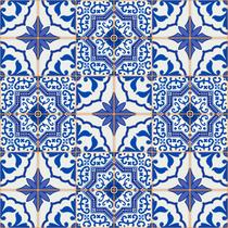 Papel De Parede Vinílico Azulejo Português Azul e Branco Cozinha 1m