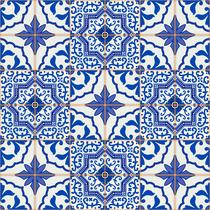 Papel De Parede Vinílico Azulejo Português Azul e Branco Cozinha 5m