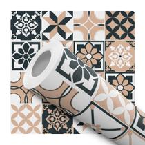 Papel De Parede Vinílico Azulejo Português Marrom Cozinha 12m