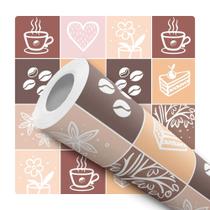 Papel De Parede Vinílico Café Bolo Xícara Para Cozinha 2.5m