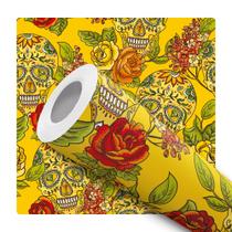 Papel de Parede Vinílico Caveira Mexicana Amarelo Quarto 2m