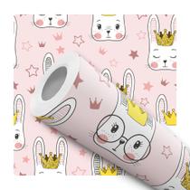 Papel de Parede Vinílico Coelho Fofo Menina Rosa Quarto 12m