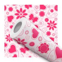 Papel de Parede Vinílico Coração Borboleta Rosa Pink Menina Quarto 1.5m