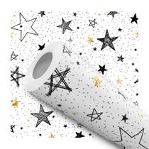 Papel de Parede Vinílico Estrelas Pop Preto E Dourado Quarto Teen 5m