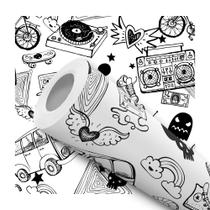 Papel De Parede Vinílico Fantasma Preto E Branco Quarto Teen 1.5m