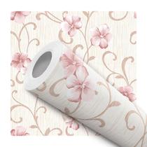 Papel De Parede Vinílico Floral Estilo Linho Rosa Quarto 1m