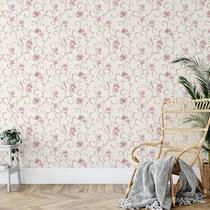 Papel De Parede Vinílico Floral Estilo Linho Rosa Quarto 3m