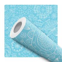 Papel de Parede Vinílico Floral Mandala Azul Sala Quarto