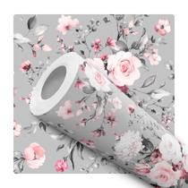 Papel De Parede Vinílico Flores Rosas Cinza Quarto 3m Papel De Parede Vinílico Flores Rosas Cinza Quarto 3m